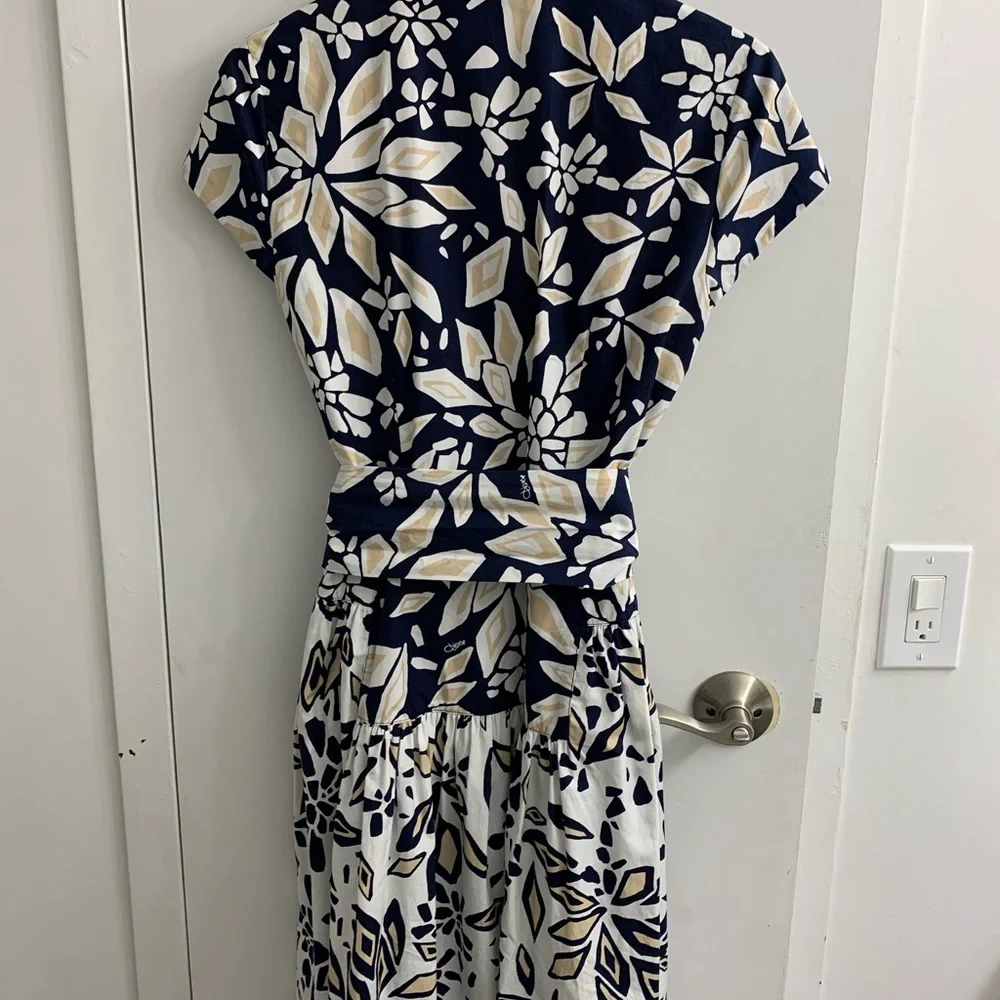 NWT Diane Von Furstenberg Navy Blue Printed Cotton Belted Scarlet - Picture 7 of 8